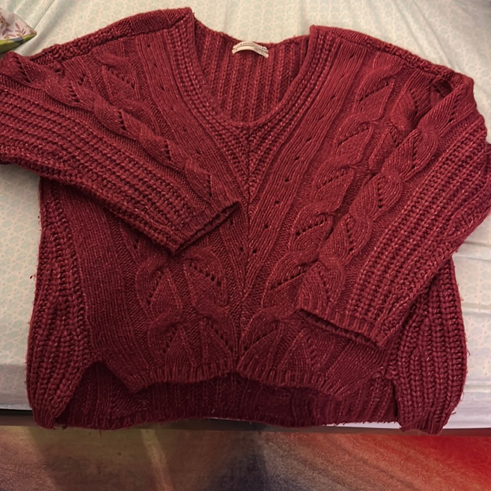 Anthropologie Burgundy Long Sleeve Cable Sweater size S